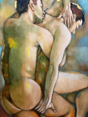 Painting titled "CONTACT AU MASCULIN" by Wilhelm Sommer, Original Artwork, Oil Mounted on Wood Panel