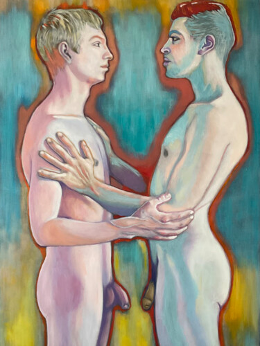 Painting titled "NU MASCULIN FACE A…" by Wilhelm Sommer, Original Artwork, Oil