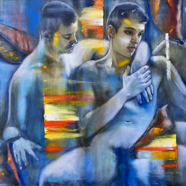 Painting titled "hommes torse nu mai…" by Wilhelm Sommer, Original Artwork, Oil Mounted on Wood Panel