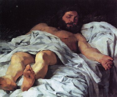 Schilderij getiteld "Jésus descendu de l…" door Wilhelm Trübner, Origineel Kunstwerk, Olie