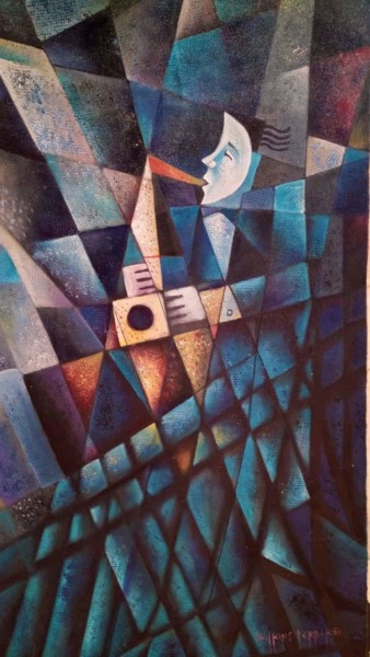 Schilderij getiteld "Saxofonista" door Wilkins Terrero, Origineel Kunstwerk, Acryl