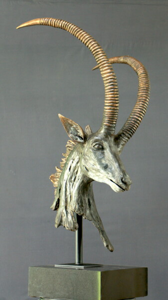 Sculpture titled "Sable Antelope Bust" by Willem Botha, Original Artwork, Bronze