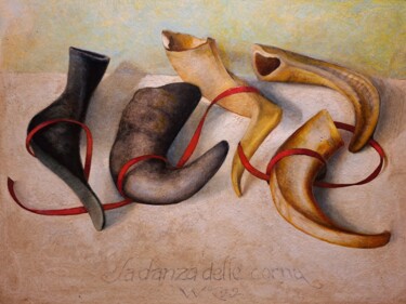Schilderij getiteld "La danza delle corna" door Willem Kwakernaak, Origineel Kunstwerk, Olie