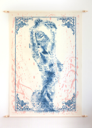 Digitale Kunst mit dem Titel "Delft Blue Lady" von Willem Van Roozendaal, Original-Kunstwerk, 2D digitale Arbeit
