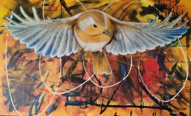 Painting titled "Golden Love" by Willem Vos, Original Artwork, Acrylic