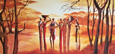 Schilderij getiteld "The Masaï Women" door Willemijn Mensens, Origineel Kunstwerk