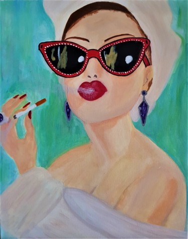 Painting titled "Femme avec cigarette" by Willemijn Mensens, Original Artwork, Acrylic