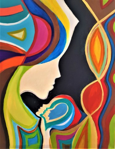 Painting titled "Colorful mother's b…" by Willemijn Mensens, Original Artwork, Acrylic