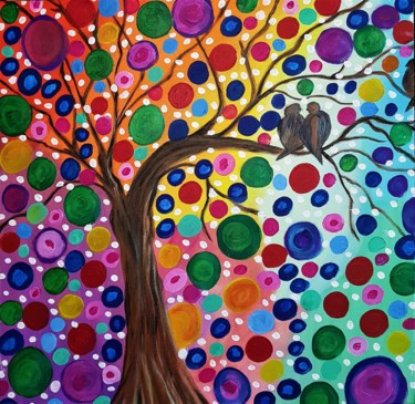 Картина под названием "The gossip tree" - Willemijn Mensens, Подлинное произведение искусства, Акрил
