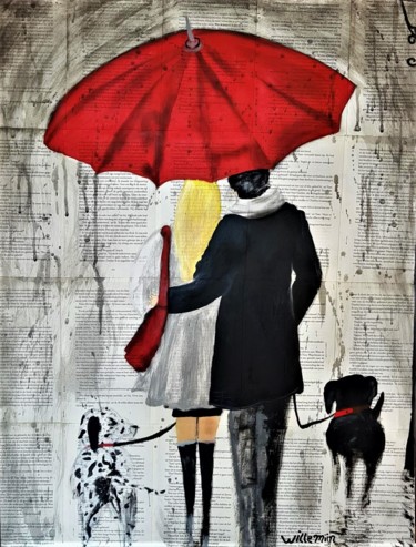 Painting titled "Lovers Walk in the…" by Willemijn Mensens, Original Artwork, Acrylic