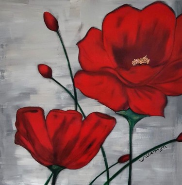 Peinture intitulée "Fleur en fleur" par Willemijn Mensens, Œuvre d'art originale, Acrylique