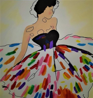 Painting titled "Stressing the dress" by Willemijn Mensens, Original Artwork, Acrylic