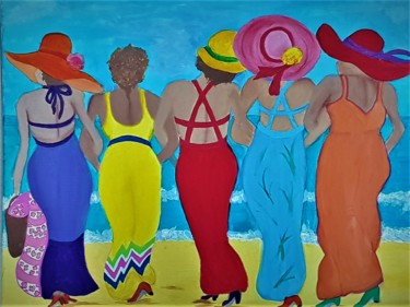 Painting titled "5 friends on the be…" by Willemijn Mensens, Original Artwork, Acrylic
