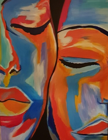Painting titled "Face to Face" by Willemijn Mensens, Original Artwork, Acrylic