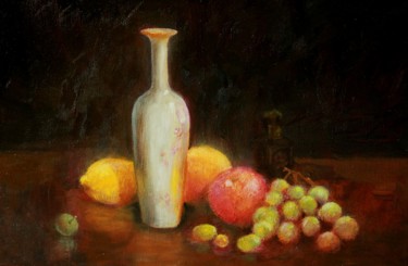 Peinture intitulée "White Vase 2" par Willis Moore, Œuvre d'art originale, Huile