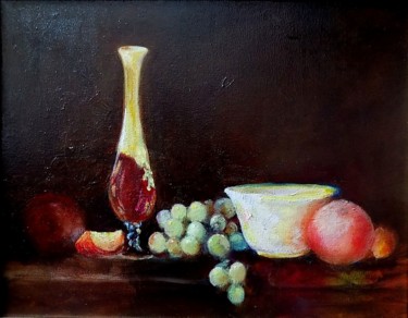 Schilderij getiteld "Red Vase" door Willis Moore, Origineel Kunstwerk, Olie
