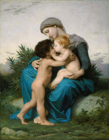 Painting titled "L'amour fraternel" by William Adolphe Bouguereau, Original Artwork, Oil