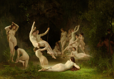 Painting titled "The Nymphaeum" by William Adolphe Bouguereau, Original Artwork, Oil