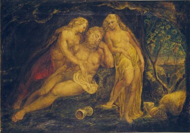 Peinture intitulée "Lot and His Daughte…" par William Blake, Œuvre d'art originale, Tempera