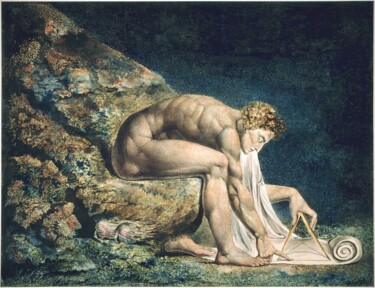 Printmaking titled "Newton" by William Blake, Original Artwork, Monotype