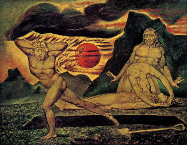 Schilderij getiteld "Le corps d'Abel ret…" door William Blake, Origineel Kunstwerk, Inkt