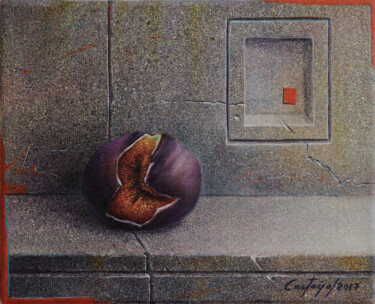 Painting titled "Fruit du désir" by William Castaño, Original Artwork, Oil Mounted on Wood Stretcher frame