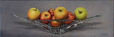 Painting titled "Jeu de Pommes" by William Castaño, Original Artwork, Oil Mounted on Wood Stretcher frame