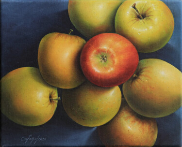 Painting titled "Réunion de Pommes" by William Castaño, Original Artwork, Oil Mounted on Wood Stretcher frame