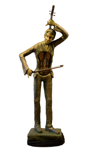 Sculpture intitulée "Homme Violon-Hommag…" par William Castaño, Œuvre d'art originale, Plâtre