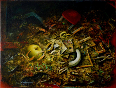 Painting titled "Futur-Land" by William Castaño, Original Artwork, Oil Mounted on Wood Stretcher frame