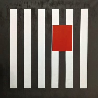 Pintura intitulada "Black Stripes Red B…" por William Eiffert, Obras de arte originais, Acrílico