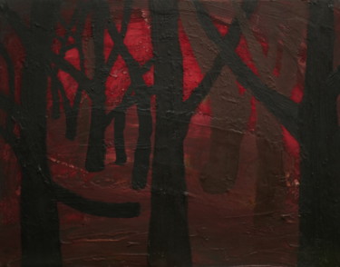 Pintura intitulada "sous-bois rouge" por William Fages, Obras de arte originais, Pigmentos