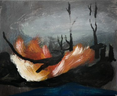 Peinture intitulée "écobuage de nuit 2" par William Fages, Œuvre d'art originale, Acrylique