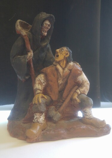 Escultura intitulada "la Mort et le Buche…" por William Mathey, Obras de arte originais, Cerâmica