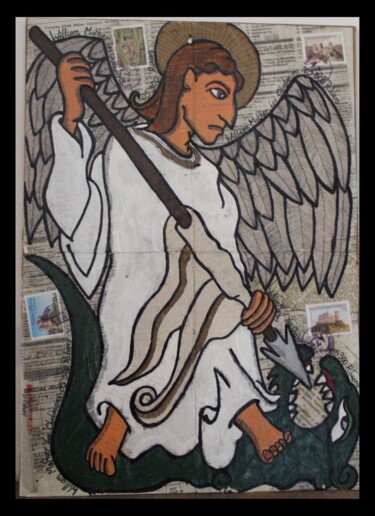 Pintura intitulada "Saint Michel" por William Mathey, Obras de arte originais, Tinta