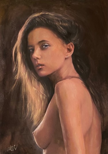 Schilderij getiteld "Temptation" door William Oxer F.R.S.A., Origineel Kunstwerk, Olie