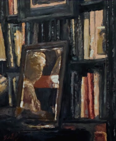 Painting titled "The Old Bookcase" by William Oxer F.R.S.A., Original Artwork, Oil