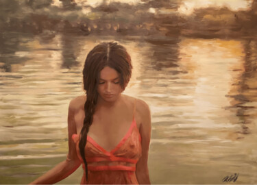 Картина под названием "'Wade In The Waters'" - William Oxer F.R.S.A., Подлинное произведение искусства, Масло