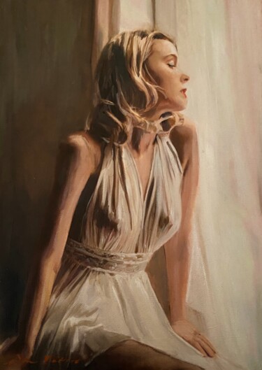 Painting titled "The Listener" by William Oxer F.R.S.A., Original Artwork, Oil