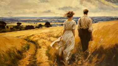 Schilderij getiteld "'Across The Fields'" door William Oxer F.R.S.A., Origineel Kunstwerk, Olie