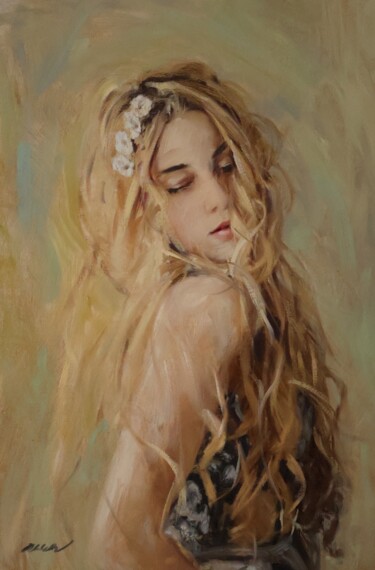 Painting titled "'Over Her Shoulder'" by William Oxer F.R.S.A., Original Artwork, Oil