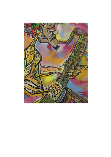 Schilderij getiteld "saxophonist" door William Thelineau (wil artist), Origineel Kunstwerk, Acryl