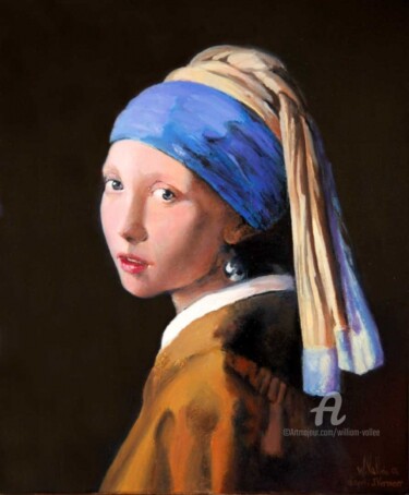 Schilderij getiteld "La jeune fille à la…" door William Vallée, Origineel Kunstwerk, Olie Gemonteerd op Frame voor houten br…