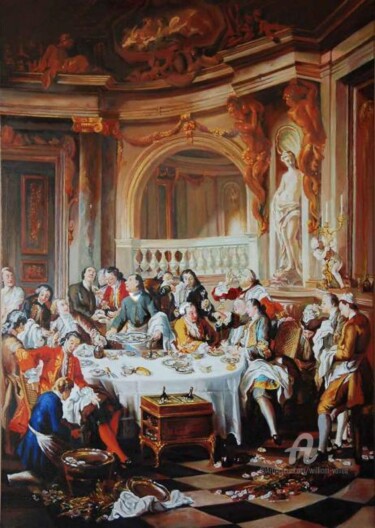 Painting titled "Le déjeuner d'huîtr…" by William Vallée, Original Artwork