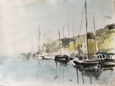 Painting titled "Port de plaisance d…" by William Vallée, Original Artwork, Watercolor