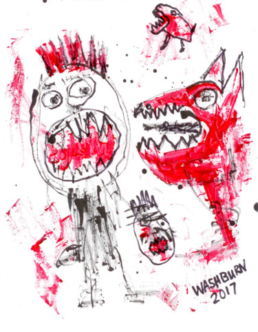Drawing titled "SOLD! Red Dog Fear" by William Washburn, Original Artwork, Acrylic