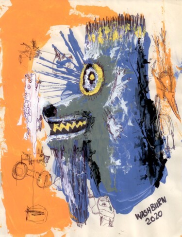 Zeichnungen mit dem Titel "Blue Dog Fear" von William Washburn, Original-Kunstwerk, Acryl
