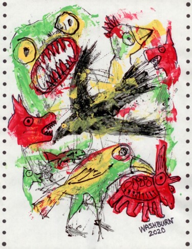 Drawing titled "Bird Carnival" by William Washburn, Original Artwork, Acrylic