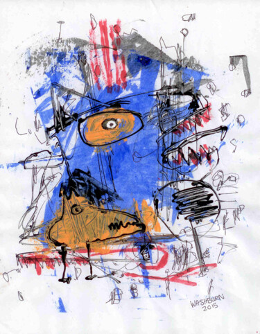 Schilderij getiteld "SOLD! Blue Swamp Dog" door William Washburn, Origineel Kunstwerk