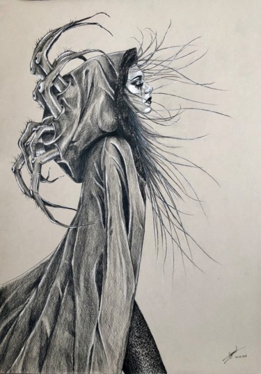 Рисунок под названием "La veuve noir gardi…" - William Bernard, Подлинное произведение искусства, Пастель